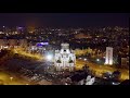 Ekaterinburg, Russia. Temple on blood. Night city in the early spring, Aerial View