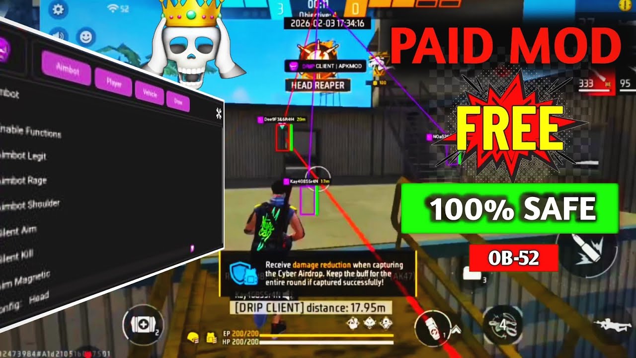 NEW OB52 HACK | PAID MOD MENU FREE | DRIPT CLIENT MOD MENU💀 | WITH NEW UI FREE 😎