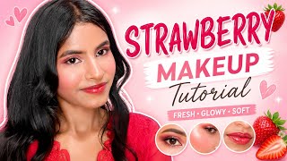 Viral Strawberry Makeup Look 🍓✨ Soft &amp; Dewy Tutorial