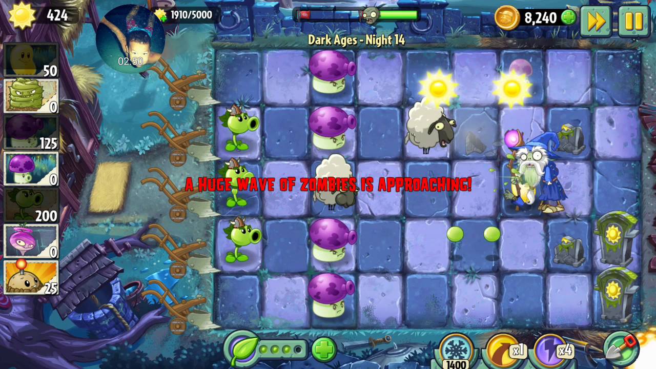 Plants vs Zombies 2 - DARK AGES NIGHT 14 - WALK THROUGH - YouTube
