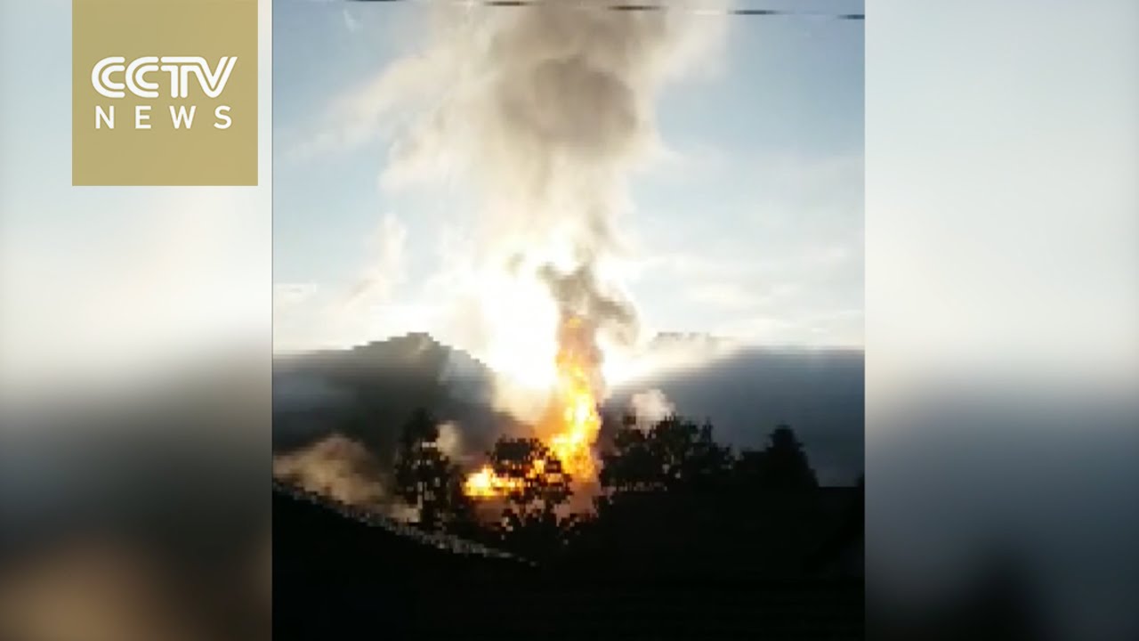 Footage: Broken gas pipeline catches fire, sending thick black smoke into sky