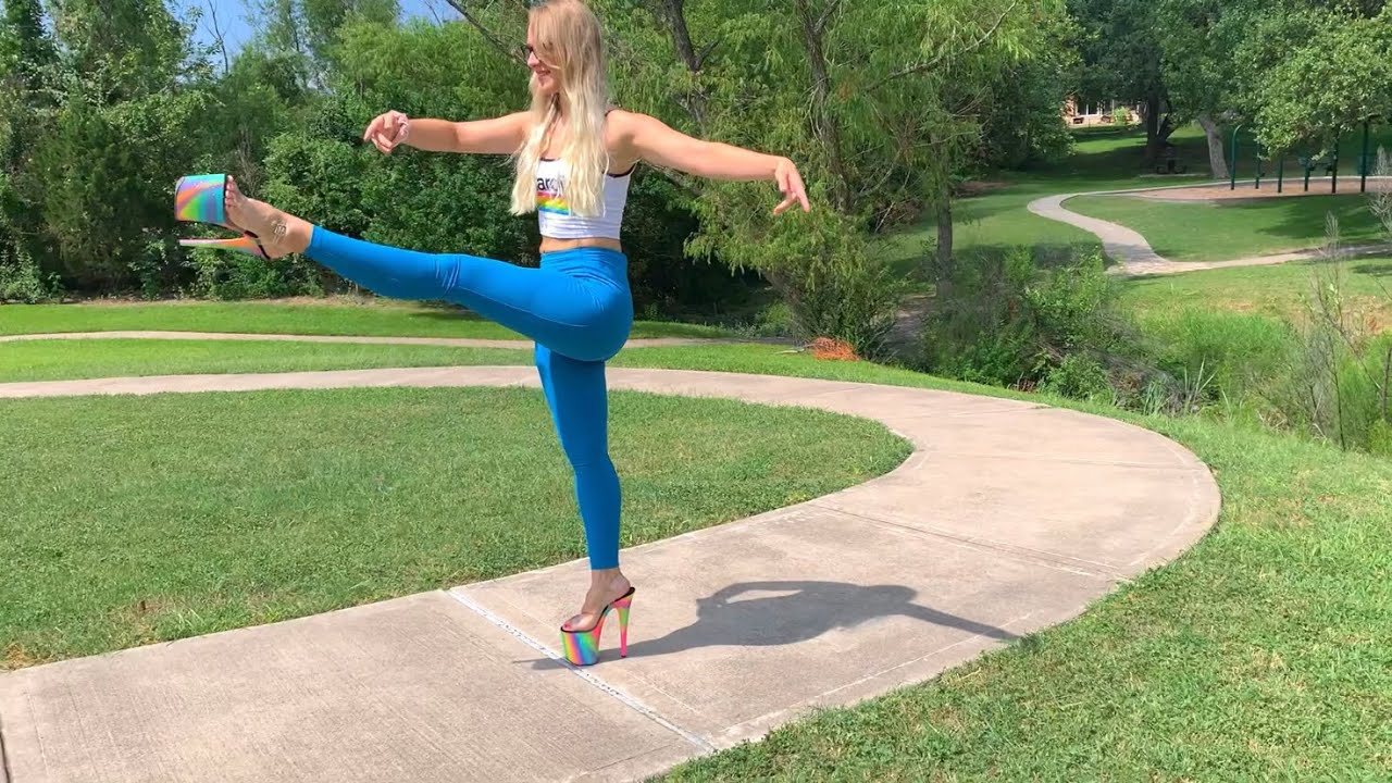 LULULEMON Leggings Walking in Neon Rainbow Glitter 8” Heels + Dollar