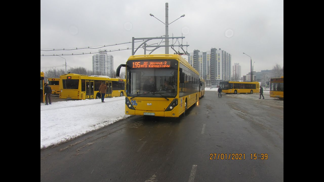 Электробус Минска БКМ-Е321 Ольгерд, гос.№ АА Е001-7, марш.195 (27.01. ...