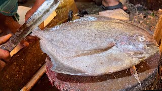BIG BLACK POMFRET FISH CUTTING SKILLS | FISH CUTTING SKILLS