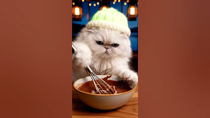 Watch the video about A Persian Cat is Cooking Chocolate Brownies