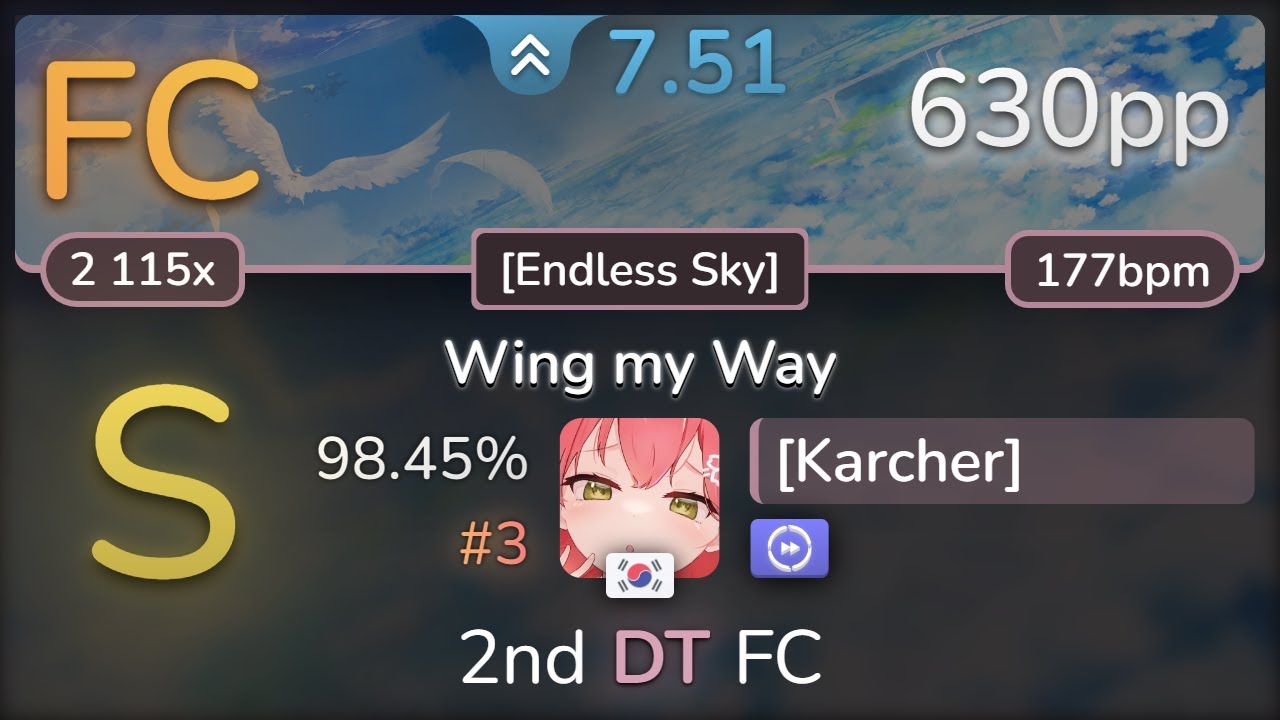 🔔 [Karcher] | KOTOKO - Wing my Way [Endless Sky] +DT 98.45% (#3 630pp FC) - osu!