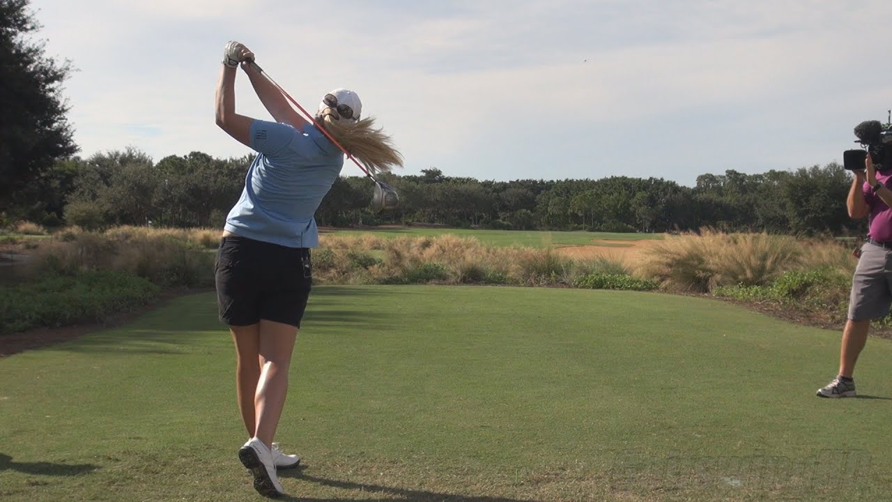top gun BRITTANY LINCICOME CRUSHES DRIVER FOR TV CAMERAS - CME PRACTICE GOLF SWING IN REG & SLOW MOTION