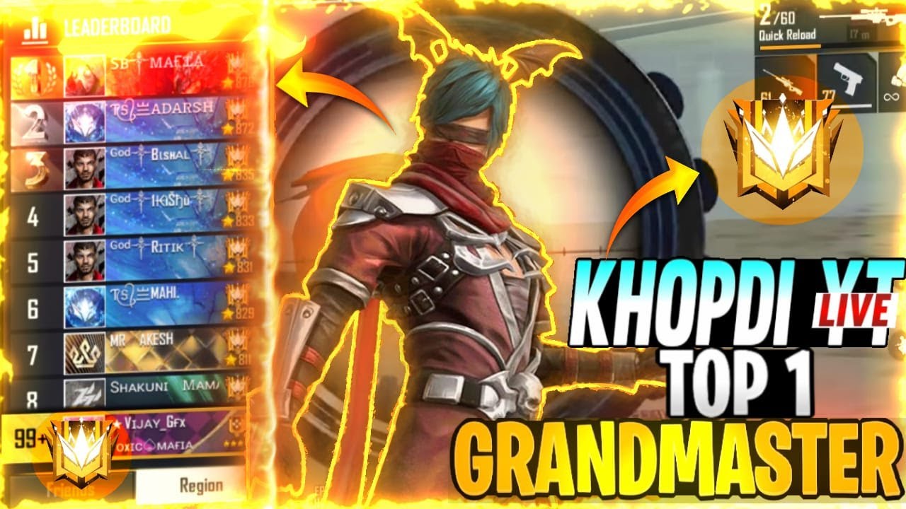 FREE FIRE LIVE BR RANK PUSH TOP 1 GRANDMASTER SQUAD LIVE - GARENA FREE ...