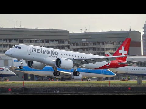 ✈ FIRST Embraer E190 E2 Revenue Flight at London City Airport | Helvetic HB-AZG + Water Canon!