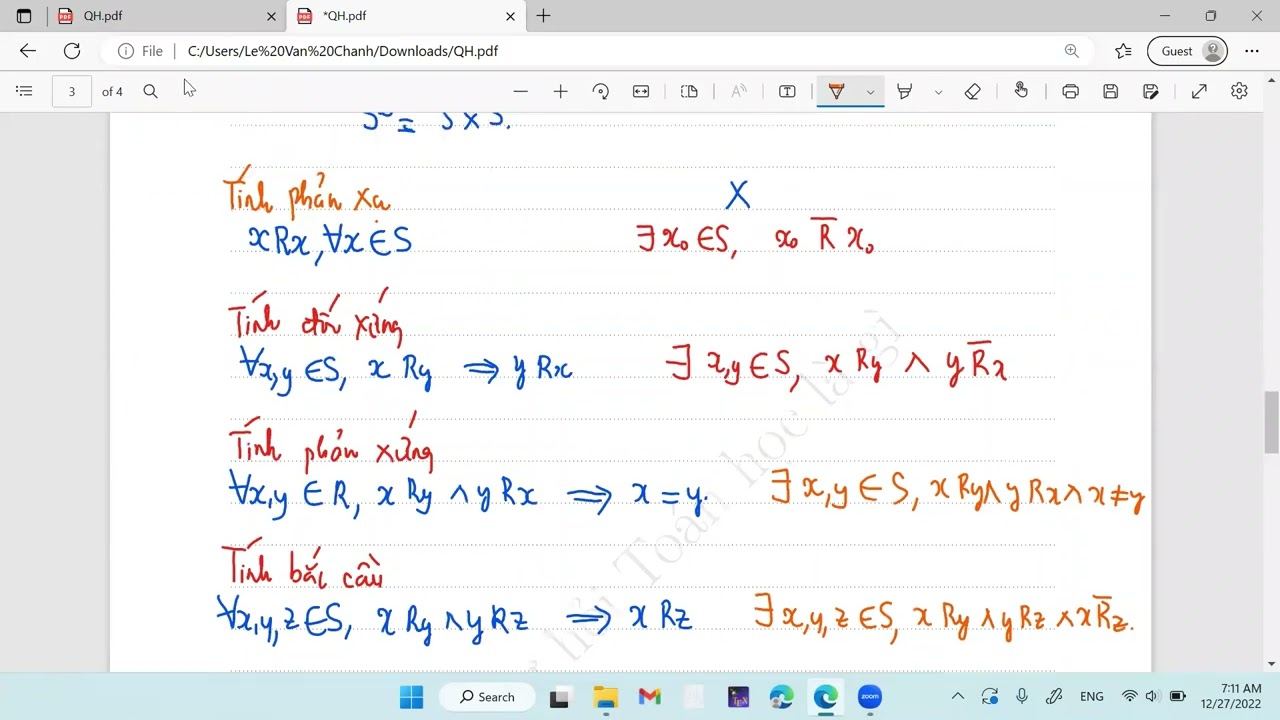 Vài bài tập về tính chất của quan hệ