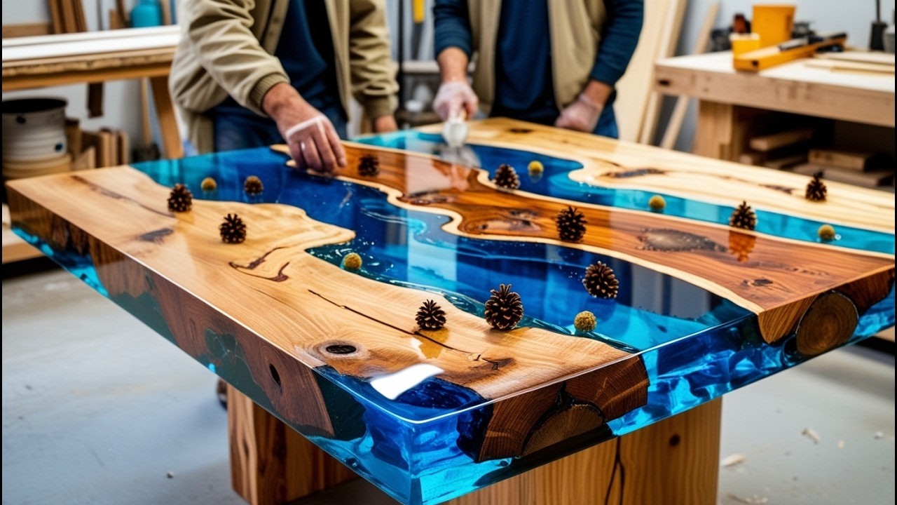 1000 Marbles, 200 Pine Cones & Epoxy to Make Masterpiece// Wonderful Forest River Epoxy Table