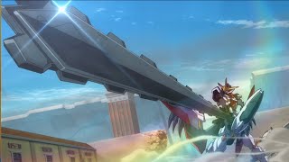 MAとの戦闘で半壊した端白星（ガンダムマルコシアス）を改修した端白星第2形態と石動登場シーン