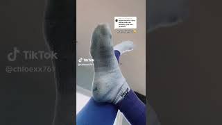 Girl Shows Her Feet Up Close With Dirty Stinky White Adidas Socks That Are Very Smelly And Nasty