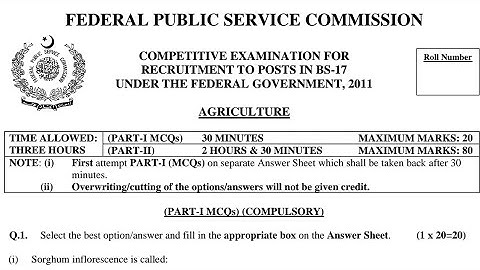 CSS PAST PAPERS - 2011 - AGRICULTURE - OPTIONALLY SUBJECT  (GROUP 5)