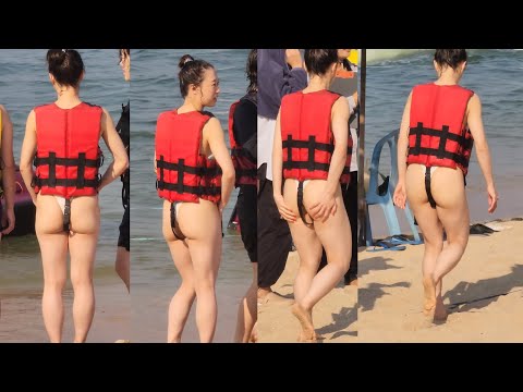 HOT GIRL🔥 Chinese women swimwear one piece thong bikini swimsuit, try on haul public beach🏖️ leotard