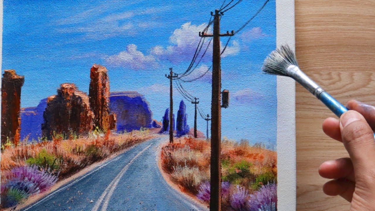 Day:160/Acrylic Painting Western Art/Easy landscape painting tutorial for beginners step by step