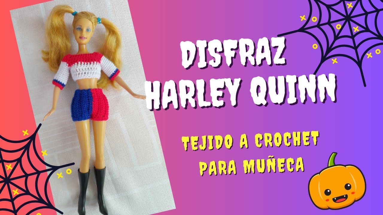 DISFRAZ HARLEY QUINN TEJIDO A CROCHET PARA MUÑECA