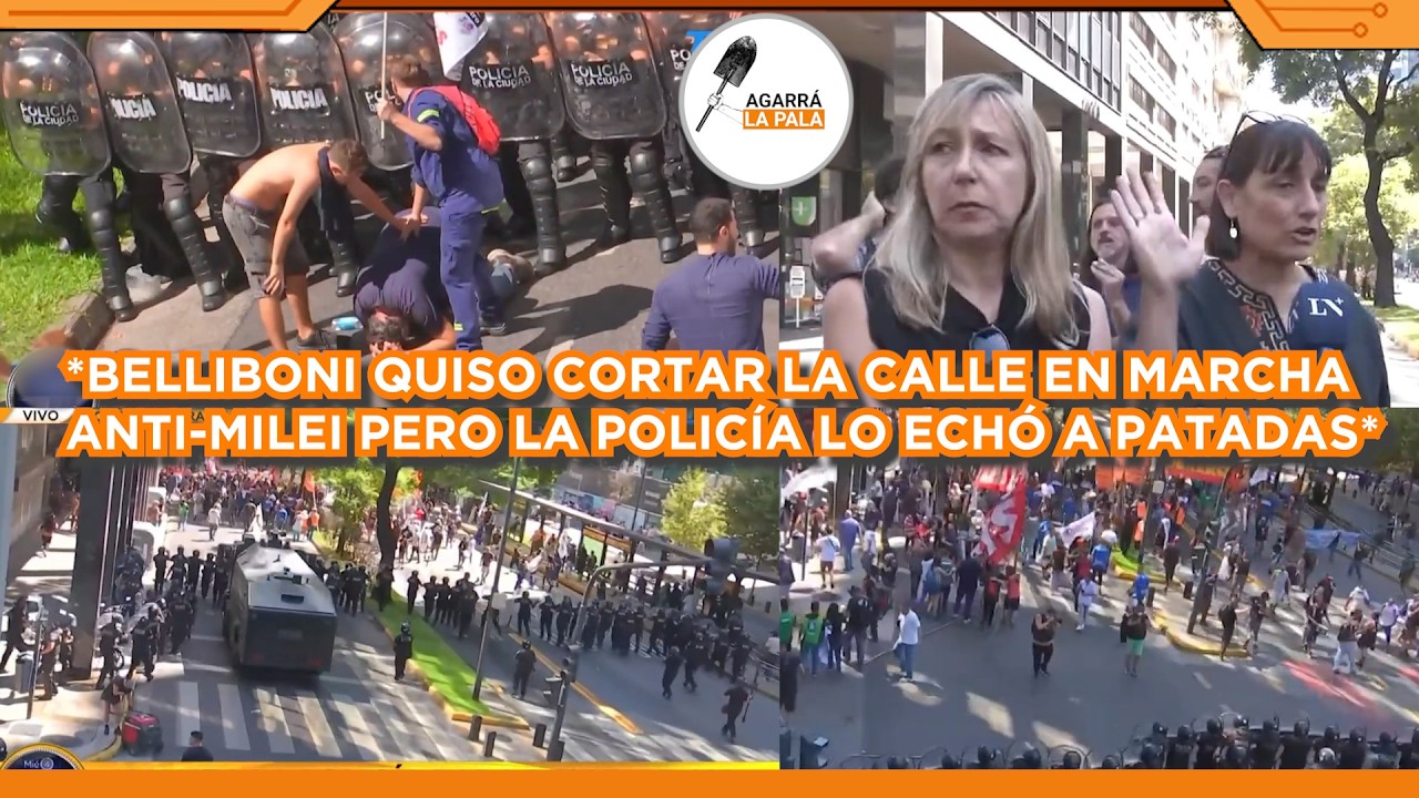 BELLIBONI QUISO CORTAR LA CALLE EN MARCHA ANTI-MILEI PERO SALIÓ MAL Y LA POLICÍA LOS ECHÓ A PATADAS