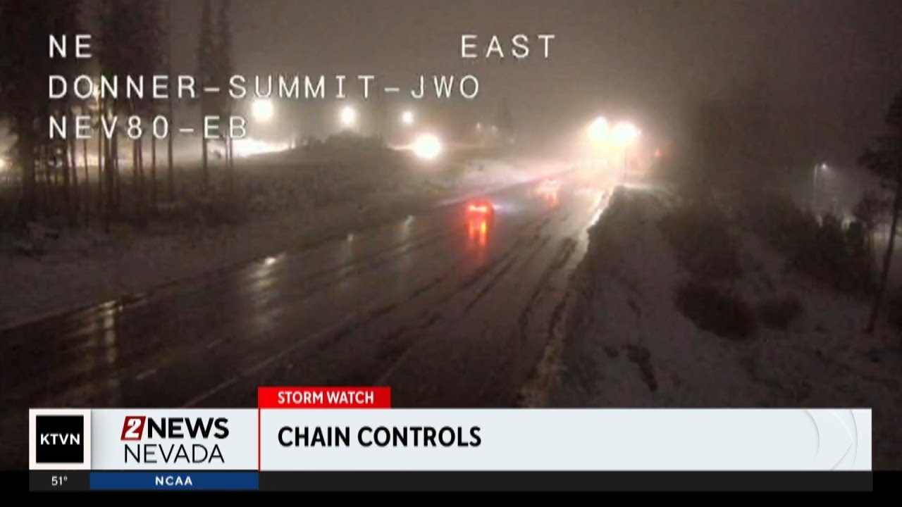 Chain controls in effect along Mount Rose Highway and I-80 - YouTube