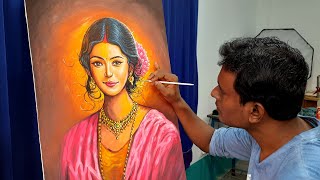 Painting of a Beautiful Indian married woman | portrait drawing and painting 500 by Easy paint with Biswanath 8,543 views 5 months ago 13 minutes, 59 seconds