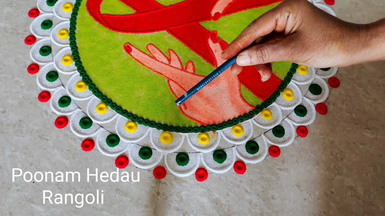 Cancer Ribbon Rangoli WORLD AIDS DAY Rangoli Designs | Aids Day Rangoli Competition | विश्व ...