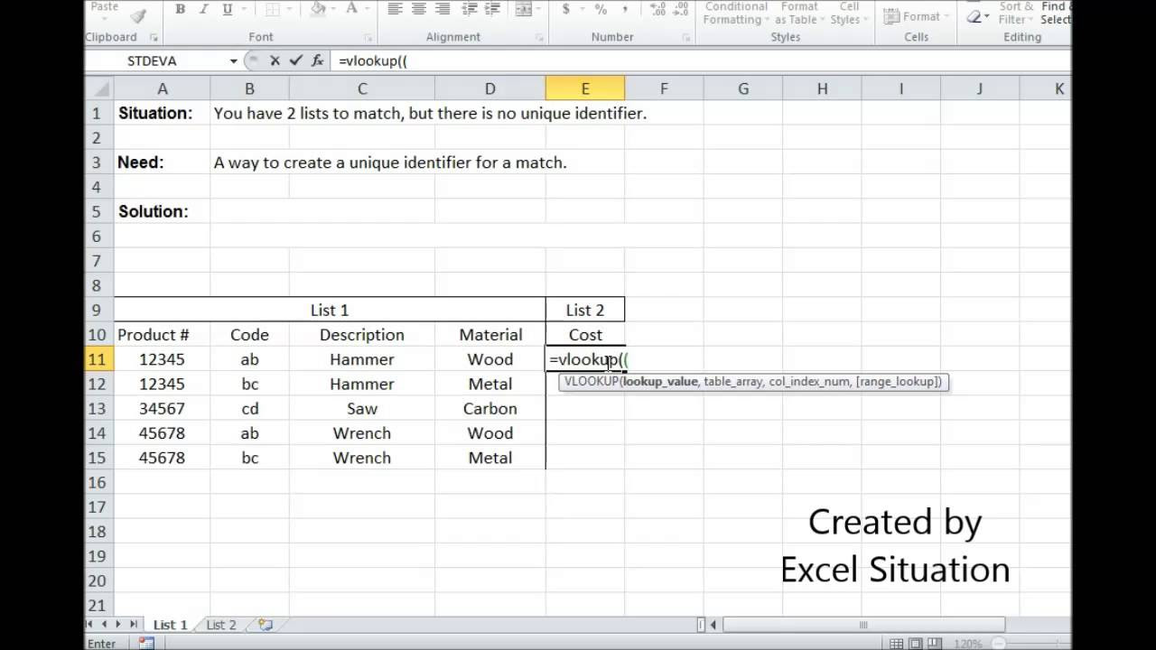  Update  Excel create a unique identifier for a VLookup