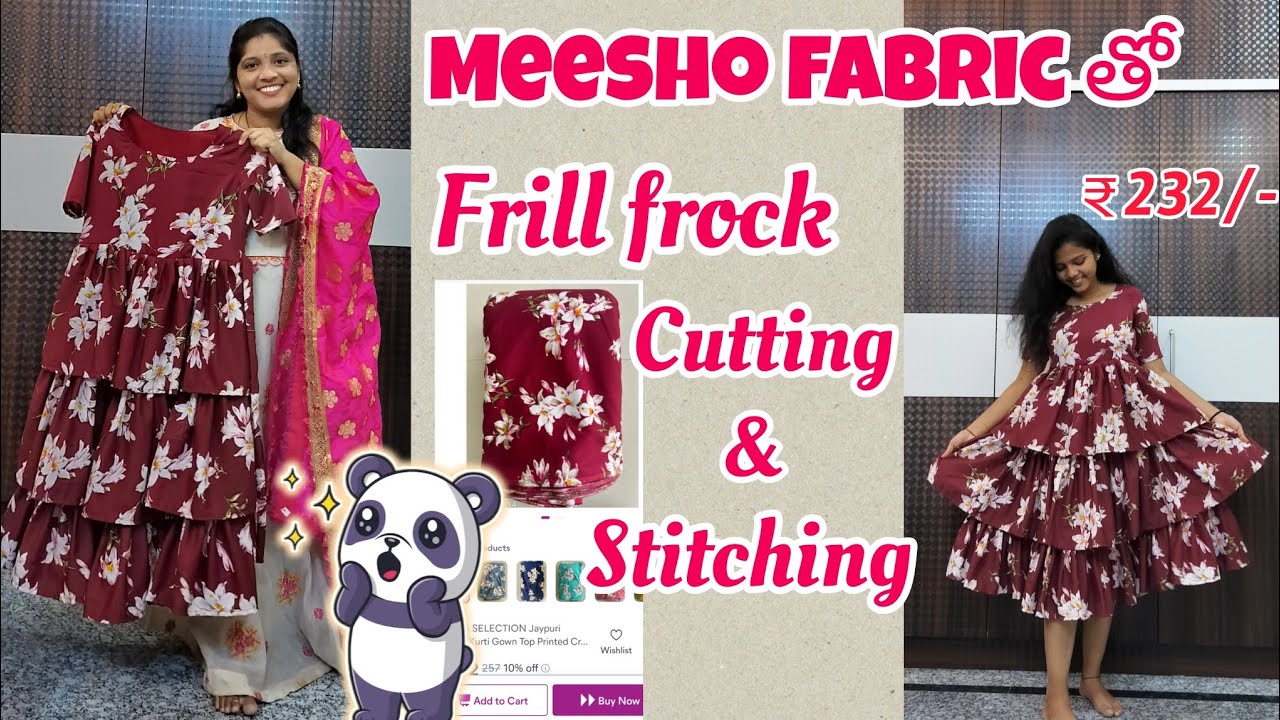 frill frock cutting & stitching in telugu | meesho ₹232 ఫాబ్రిక్ తో ఫ్రిల్ ఫ్రొక్ మన బడ్జెట్ లో 😍❤️