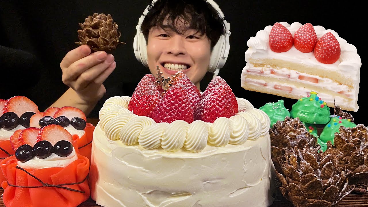 【ASMR】クリスマスケーキホール食い‼️【咀嚼音/mukbang/Eating Sounds】