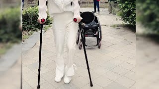 Amazing paralyzed girl tries to walk alone with crutches😍🌼#crutches #wheel_chair #amazing paralyzed
