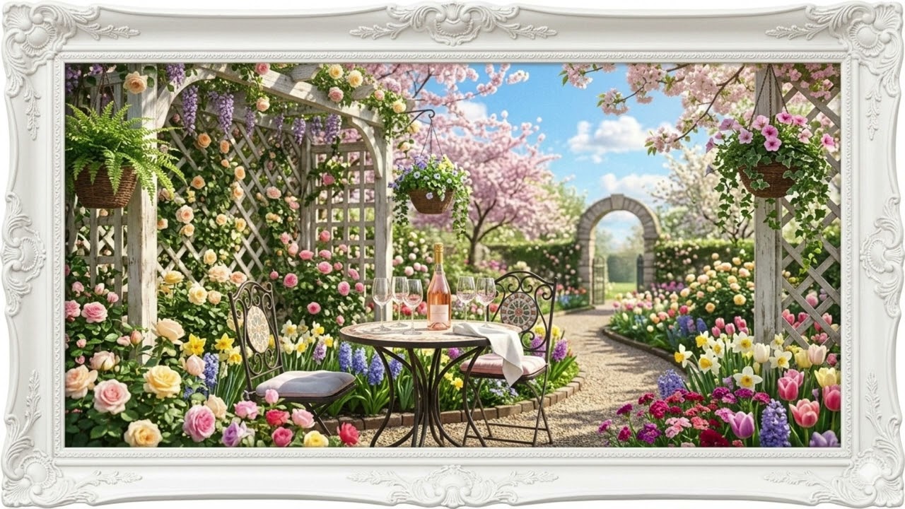 Lovely Spring Garden Party | 4K Frame TV Art or screensaver