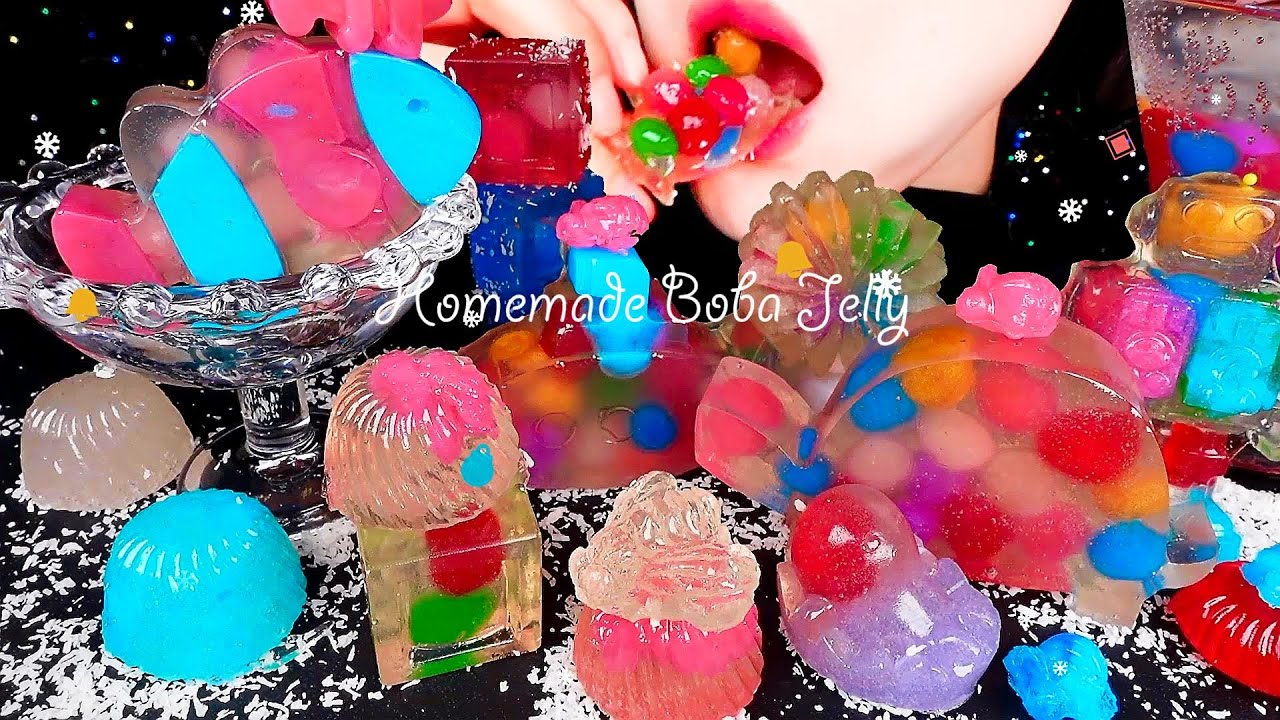 ASMR HOMEMADE BOBA JELLY MUKBANG 직접만든 타피오카펄로 만든 양갱보바젤리 먹방 / Shorts