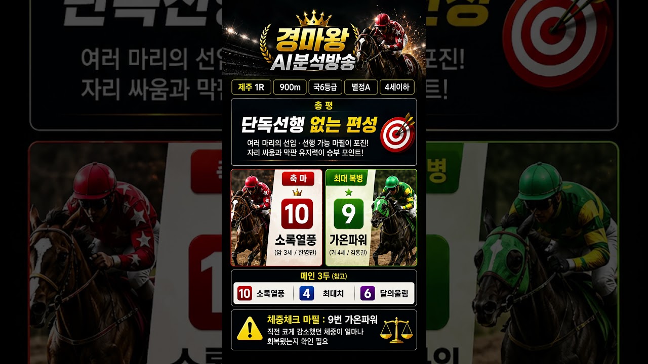 6월26일 제주 1경주는? 끝까지 버틸말을 찾아라!!