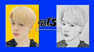 كيفية رسم جيمين من فرقه بي تي اس خطوة بخطوة بالرصاص | رسم jimin من فرقه BTS ( تعلم الرسم بالرصاص )