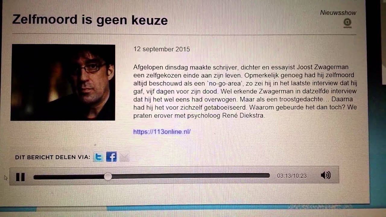 Zelfmoord Joost Zwagerman  volgens Rene Diekstra psycholoog