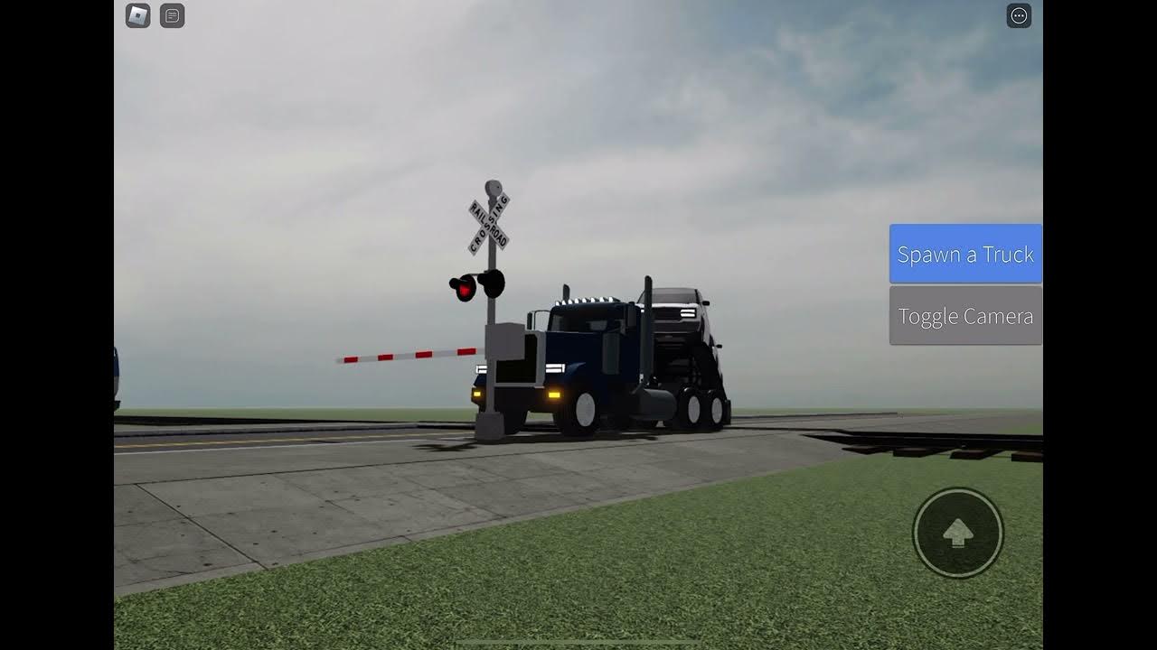 ROBLOX Train Wrecks Train hits car carrier, with vans on it YouTube