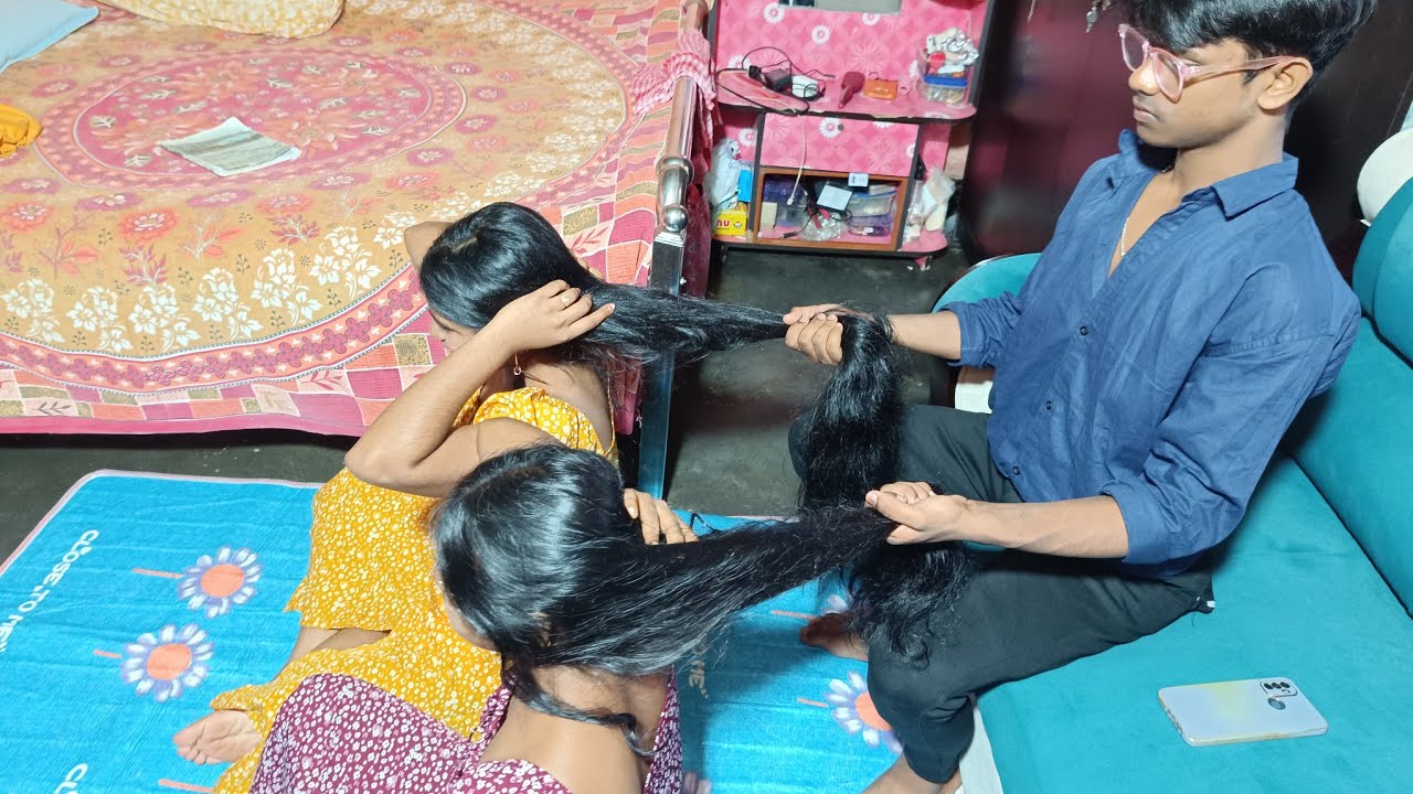 long hair of twin sister's play by male teacher | Saraswati Das