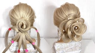 Wedding hairstyle.Beautiful hairstyles step by step.Hairstyle rose