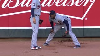 DET@MIN: Upton makes running grab, crashes into wall