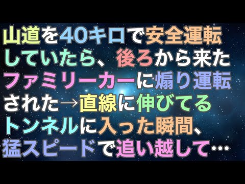 【煽り運転】山道を40キロくらいで安全運転していたら、後ろから来たファミリーカーに煽り運転された→直線に伸びてるトンネルに入った瞬間、猛スピードで追い越して行ったがその車は・・・