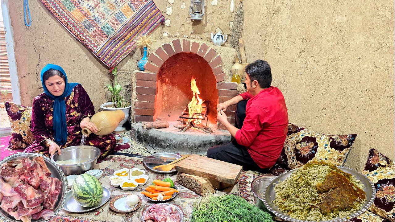 Cooking Dill Rice & Lamb Stew in Village Style | Rural Iran Kitchen ...