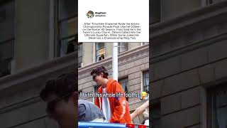 Timothée Chalamet celebrates like a player at Knicks NBA championship parade #timotheechalamet