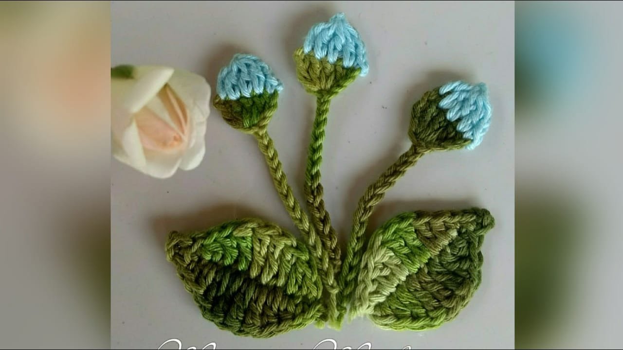 Folha e botõezinhos em crochê para aplicações - Miriam Medina