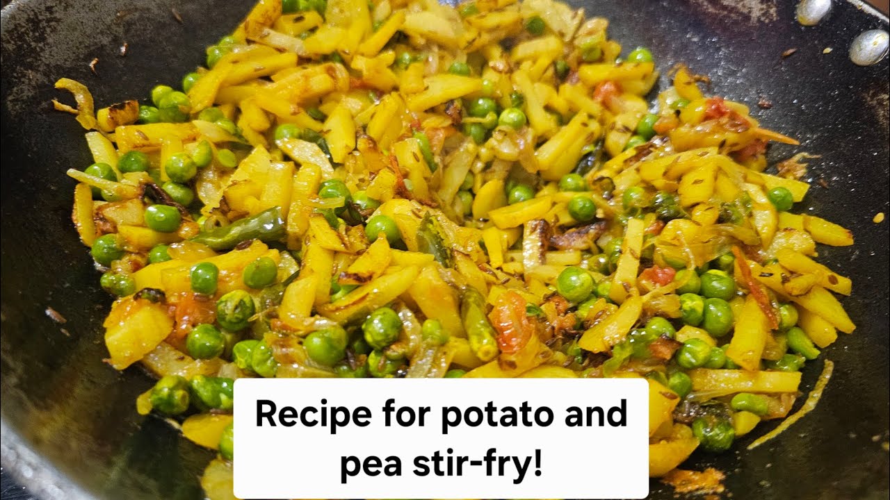 Potato, tomato, and pea stir-fry.A simple way to make potato and pea bhuji Recipe for potato and 🫛  