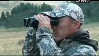 Hunting ibex in the Altai mountains. Mountain hunting