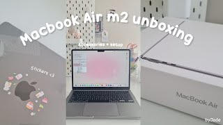 macbook air m2 (space grey ) unboxing | set up + accessories 2024