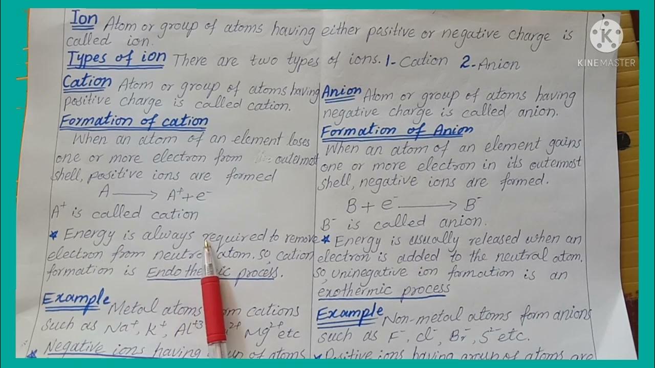 Ion/difference between Cation and Anion Class 11/ Class 1st year in ...