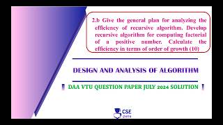 Computing Factorial of Positive Number | Q 2b | vtu question paper July 2024 solution | ADA | BCS401