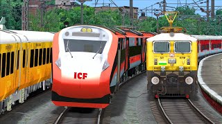 SAFFRON VANDE BHARAT OVERTAKE LHB EXPRESS | BUMPY RAILROAD | TRAIN SIMULATOR | RAILWORK | NTG GAMING