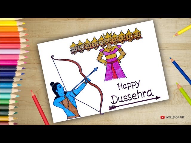 How to draw Dussehra Scenery - Step by step - YouTube