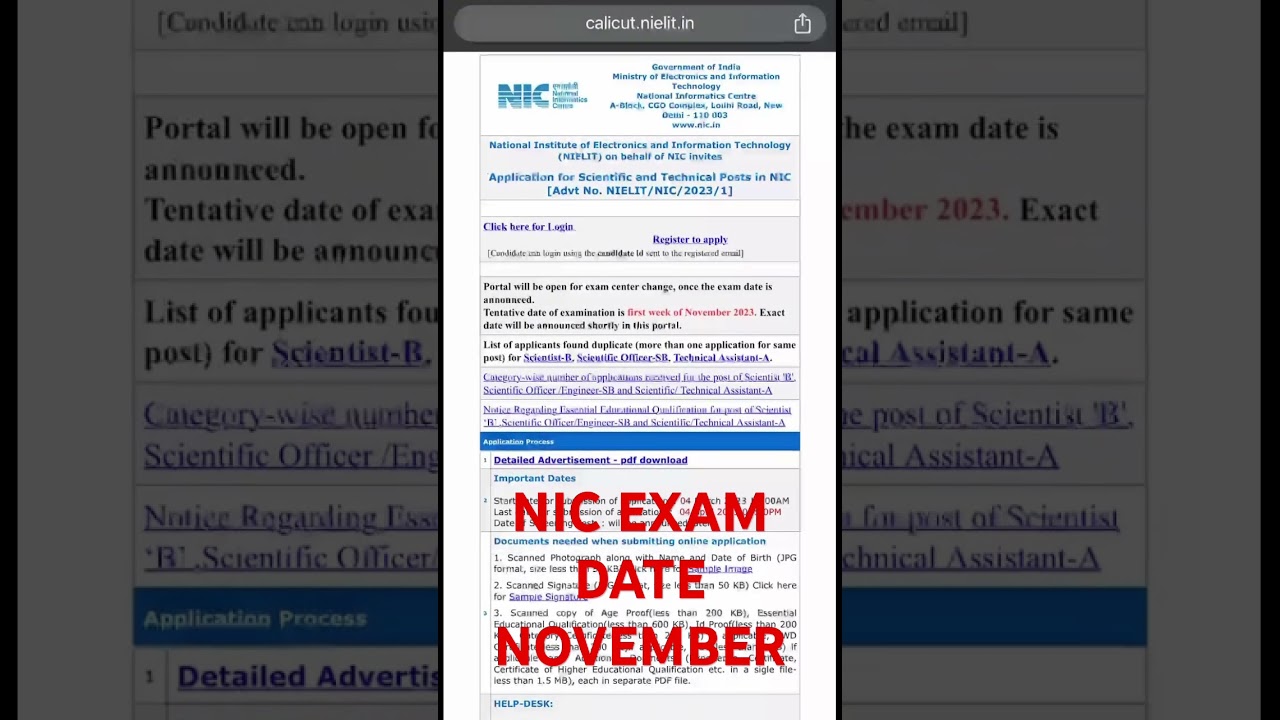 NIC SCIENTIST B / STA EXAM DATE